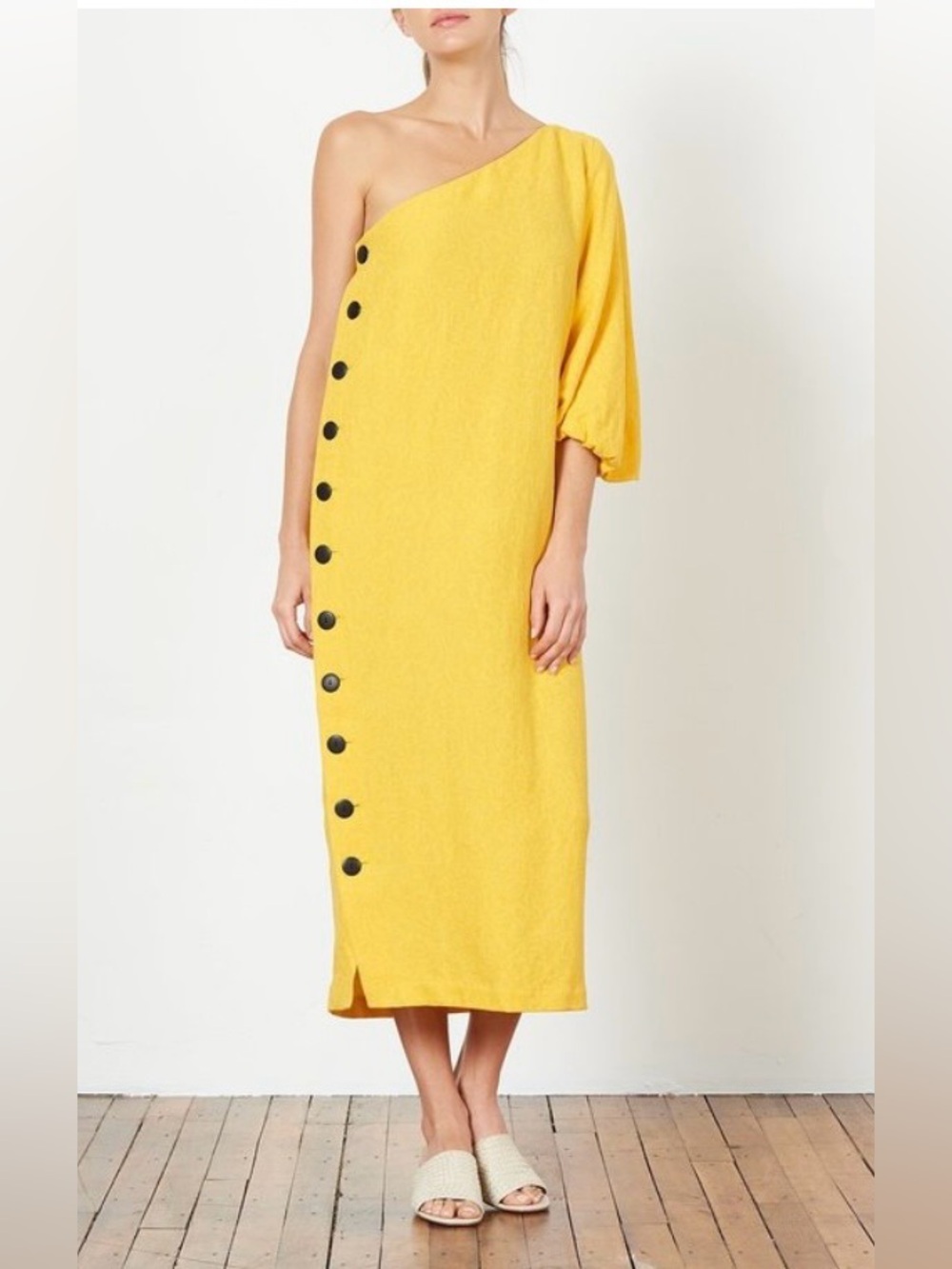 Mara Hoffman Emile Dress in yellow jacquard.